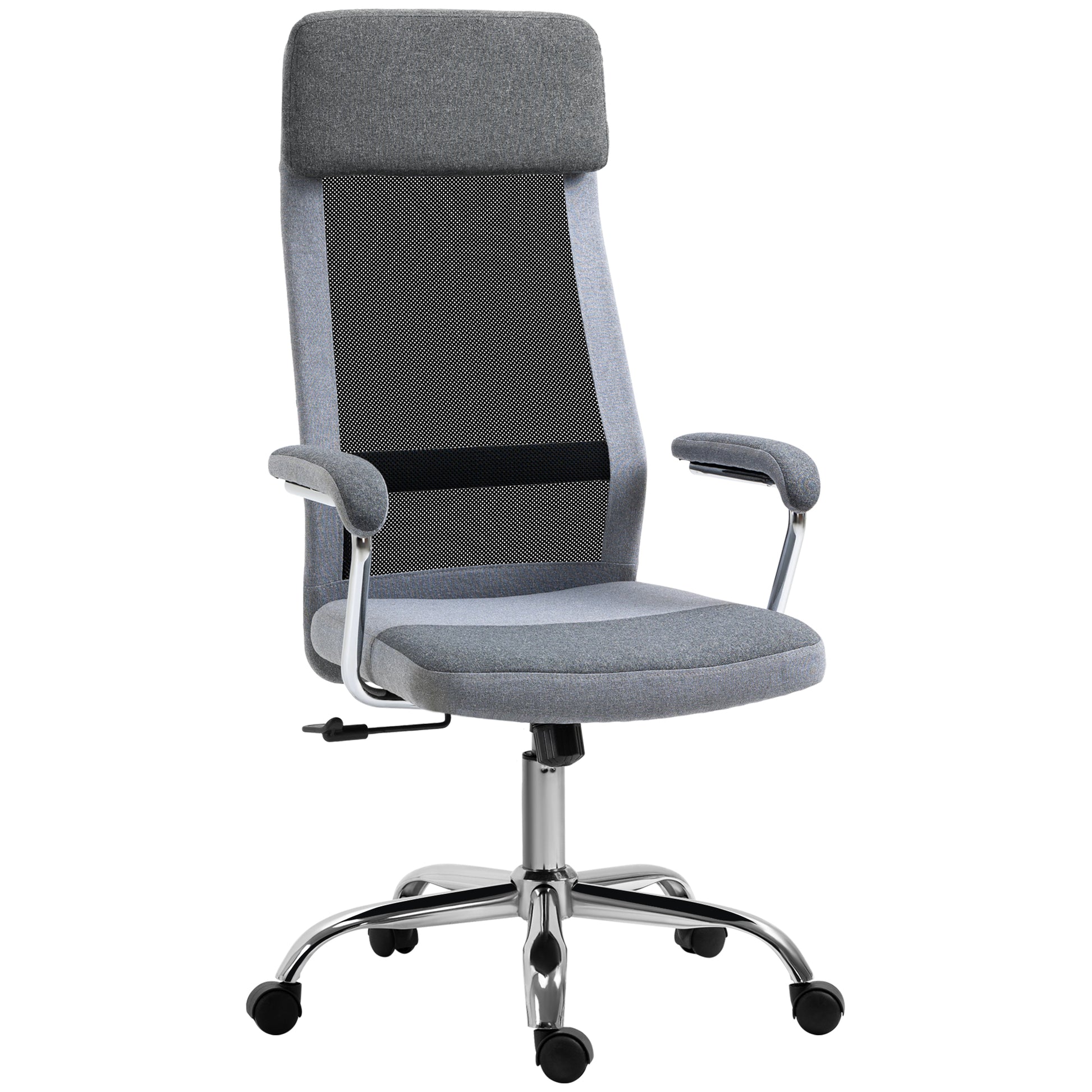 Photo of Vinsetto Office Chair, Ergonomic Desk Chair, High Back Computer Chair with Adjustable Height, Swivel Rolling Wheels, Mesh Back and Linen-Feel Fabric Seat for Home and Study, Grey in Grey colour on a white background