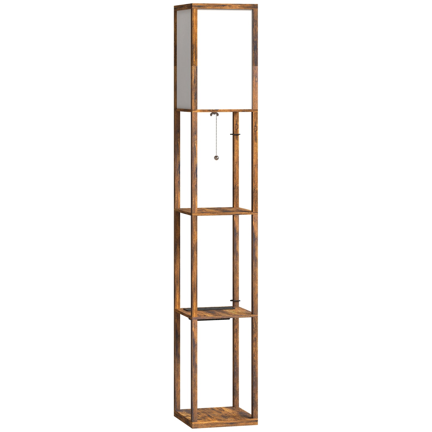 Photo of HOMCOM Floor Lamp with Shelves, 4 Layer Standing Lamp with USB Ports, 3 Colour Temperature, Rustic Brown in Brown colour on a white background