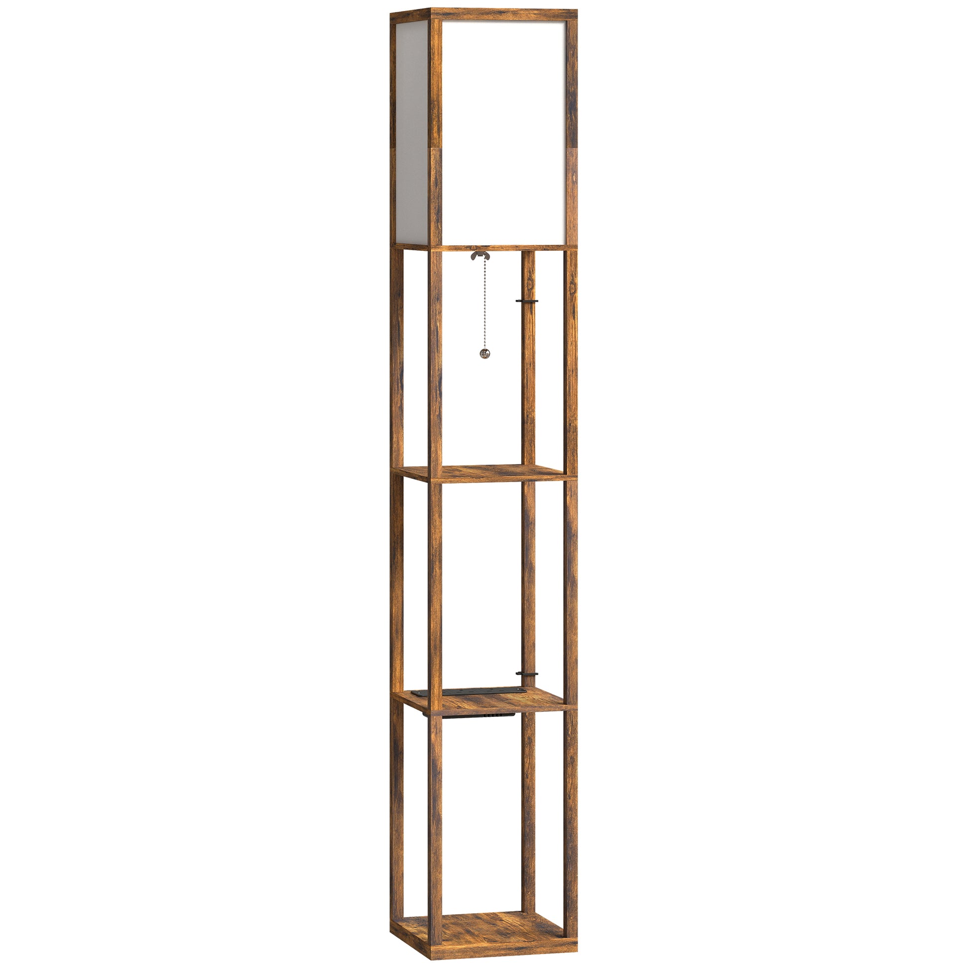 Photo of HOMCOM Floor Lamp with Shelves, 4 Layer Standing Lamp with USB Ports, 3 Colour Temperature, Rustic Brown in Brown colour on a white background