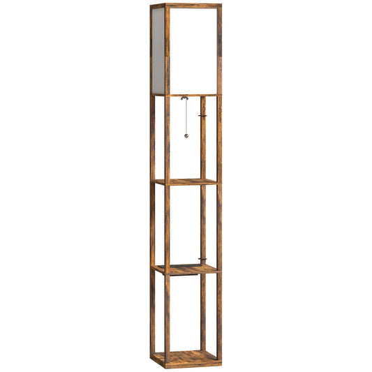 Photo of HOMCOM Floor Lamp with Shelves, 4 Layer Standing Lamp with USB Ports, 3 Colour Temperature, Rustic Brown in Brown colour on a white background