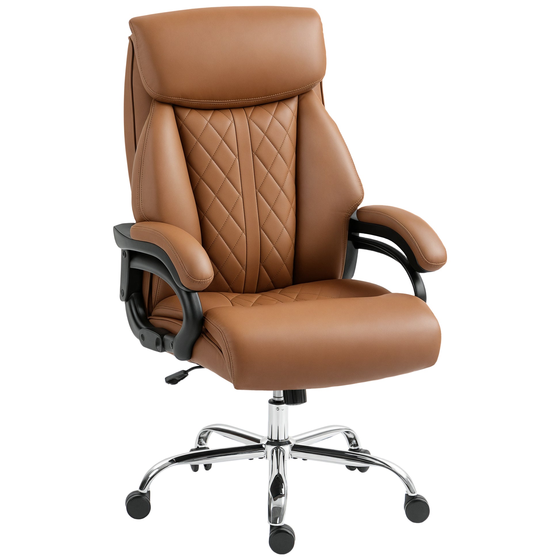 Photo of HOMCOM Spring Padded Faux Leather Office Chair with Super Padded, Reclining Office Chair - Light Brown in Brown colour on a white background
