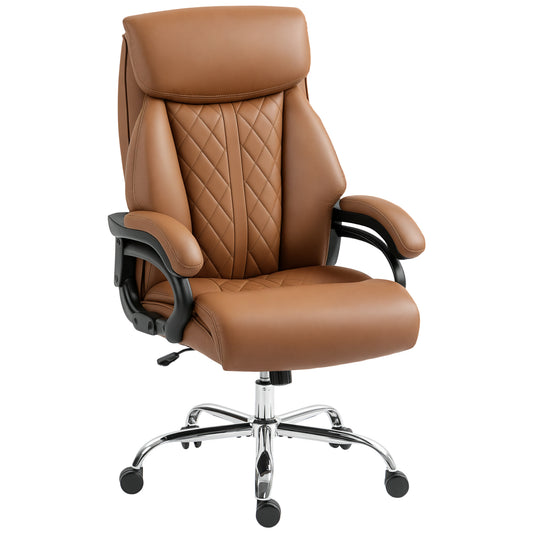 Photo of HOMCOM Spring Padded Faux Leather Office Chair with Super Padded, Reclining Office Chair - Light Brown in Brown colour on a white background
