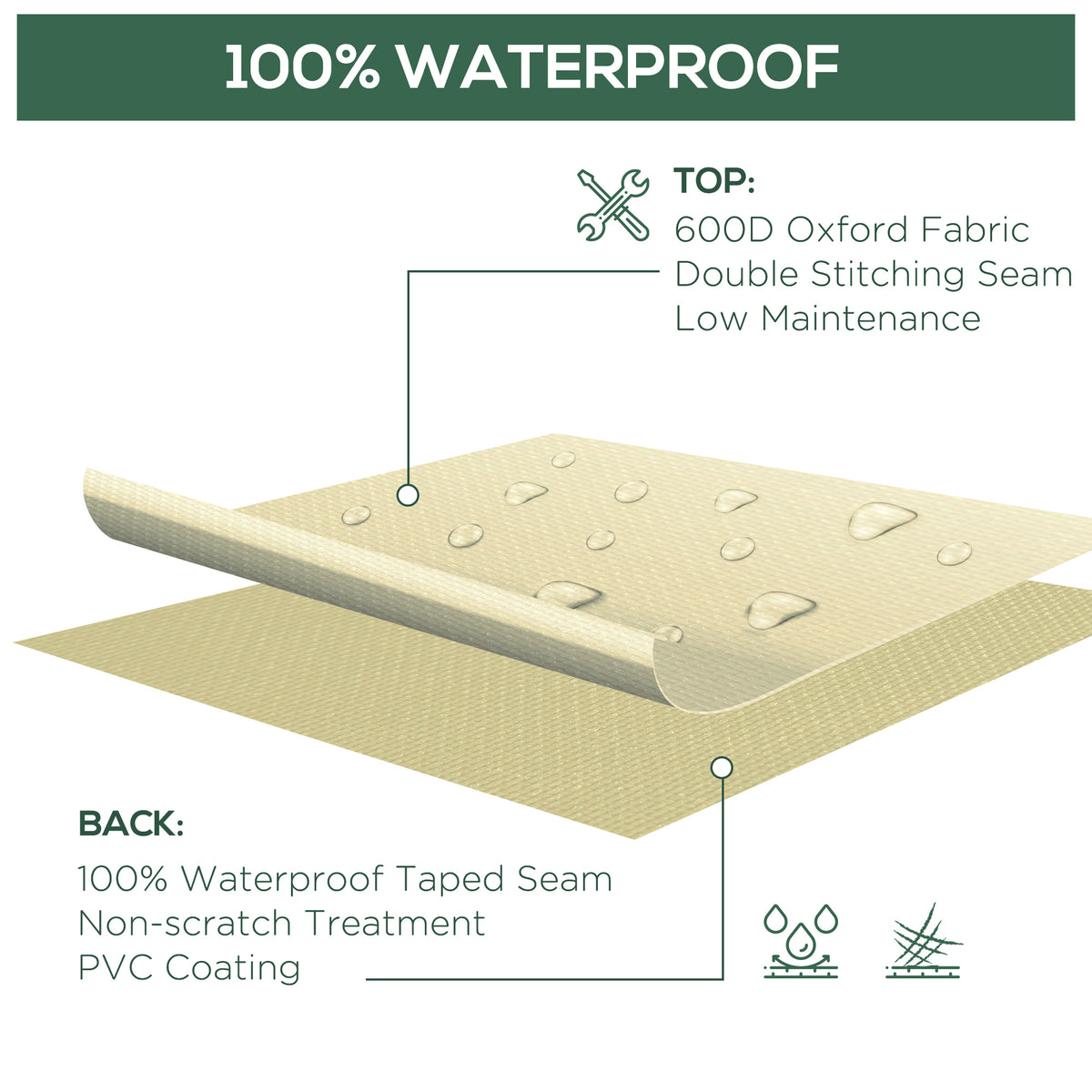 Outsunny waterproof furniture cover fabric with PVC coating and taped seams