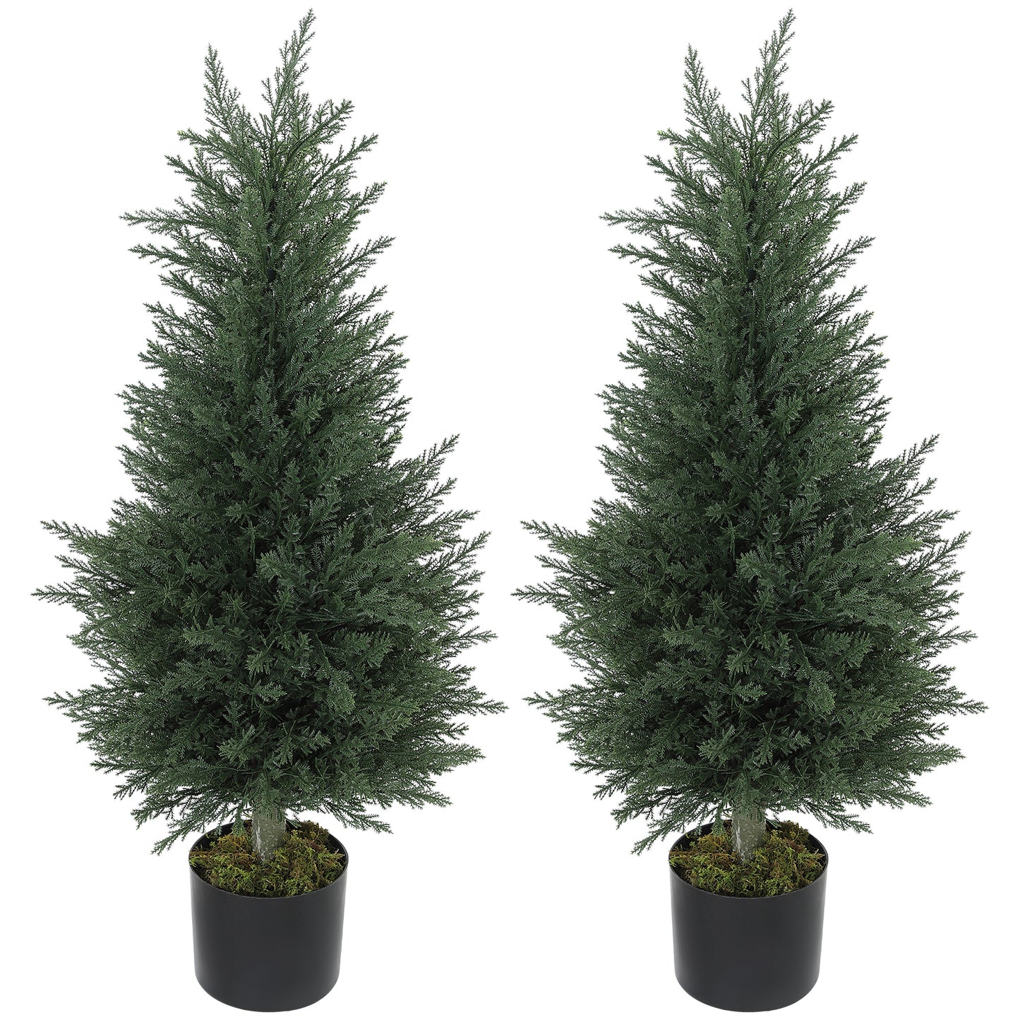 Photo of HOMCOM Artificial Cypress Tree, 90 cm Fake Cypress Tree with Plastic Pots, UV-Resistant Faux Plants for Garden Front Porch Decoration, 2 Pack in Pack colour on a white background