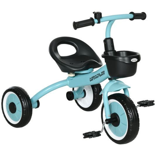 Photo of AIYAPLAY Kids Trike, Tricycle, with Adjustable Seat, Basket, Bell, for Ages 2-5 Years - Blue in Blue colour on a white background