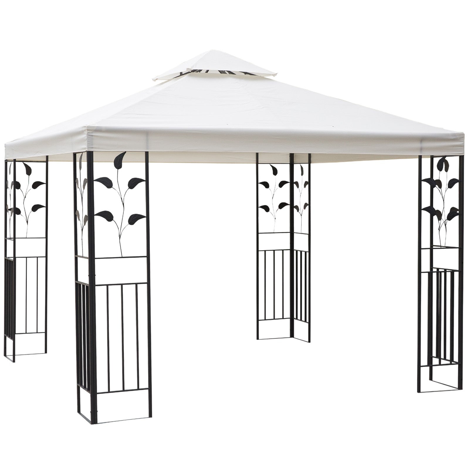 Photo of Outsunny 3 x 3m Outdoor Steel Gazebo with 2 Tier Roof, Garden Gazebo Patio Canopy Marquee Shelter with Decorative Steel Frame - Cream in Cream colour on a white background
