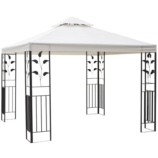 Photo of Outsunny 3 x 3m Outdoor Steel Gazebo with 2 Tier Roof, Garden Gazebo Patio Canopy Marquee Shelter with Decorative Steel Frame - Cream in Cream colour on a white background