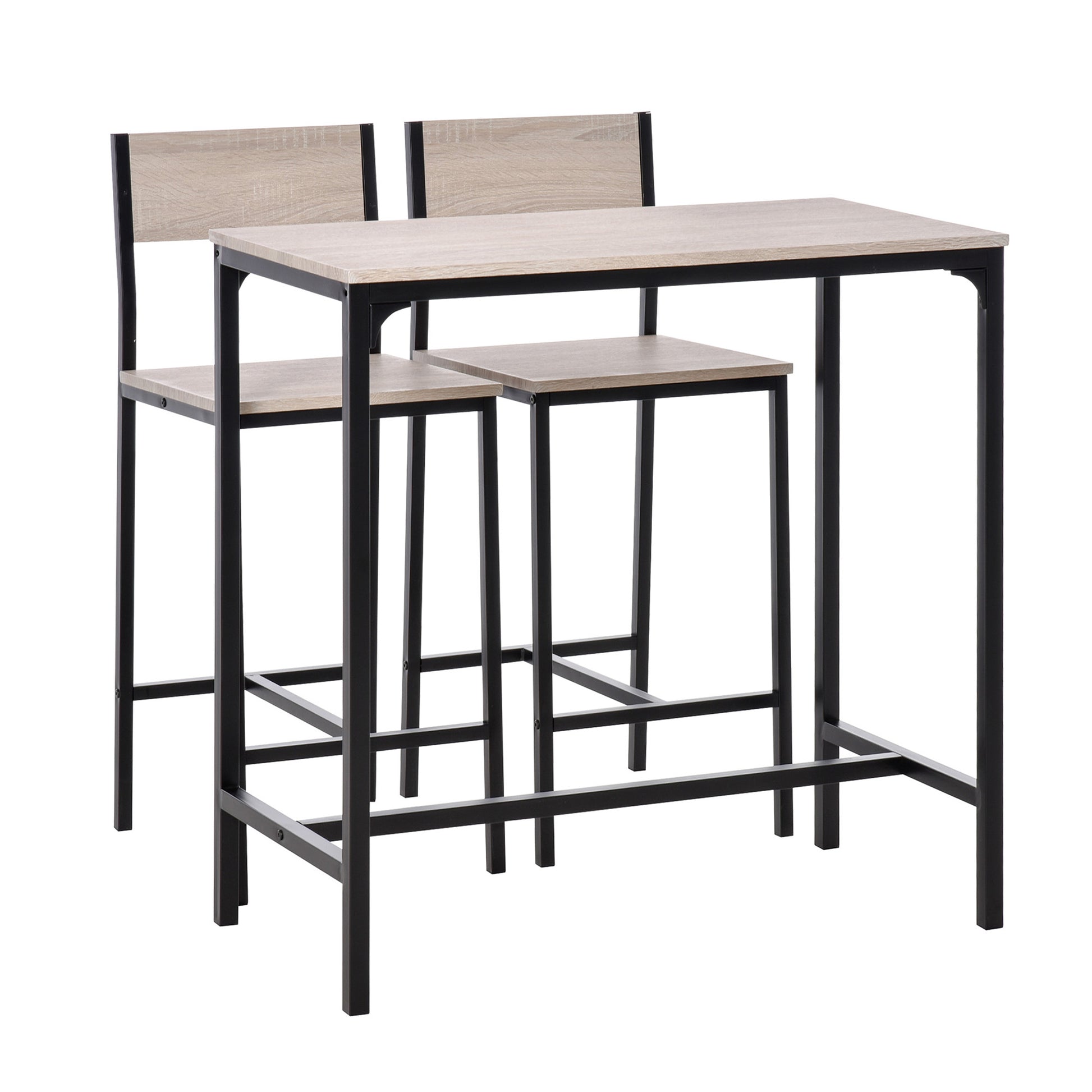 Photo of HOMCOM 3-Piece Bar Table Set with 2 Stools, Industrial Breakfast Bar Set with Footrest, Backrest for Dining Room, Small Space in Space colour on a white background
