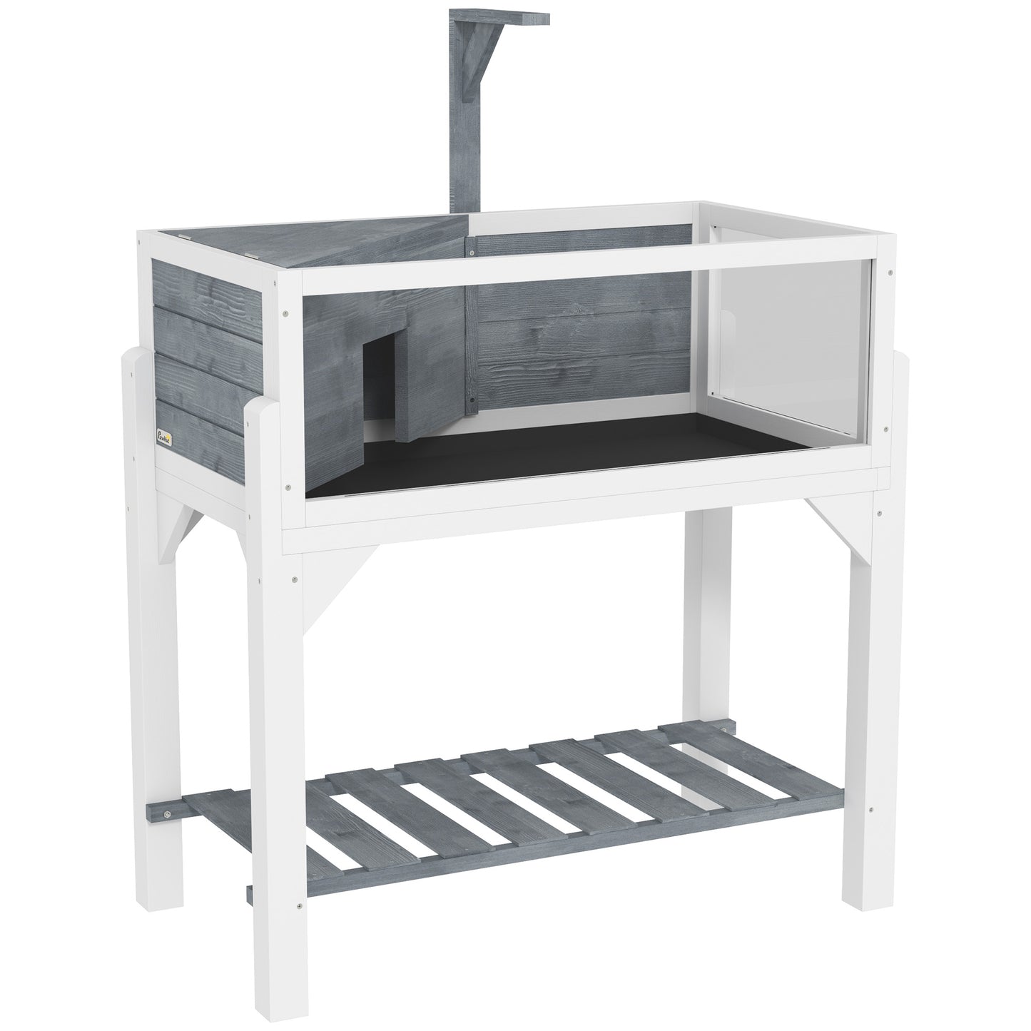 Photo of PawHut Wooden Tortoise House with Storage Shelf, Clear Observation Windows, Lamp Holder, Openable Top, Built-in Tray, Grey in Grey colour on a white background