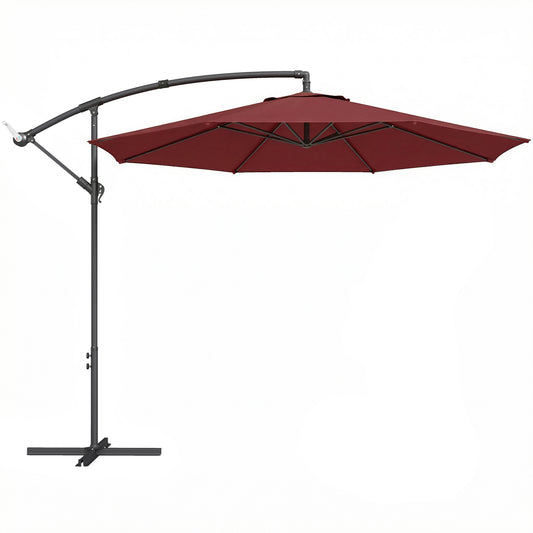 Photo of Outsunny 3 m Overhanging Cantilever Parasol, with Cross Base - Wine Red in Red colour on a white background