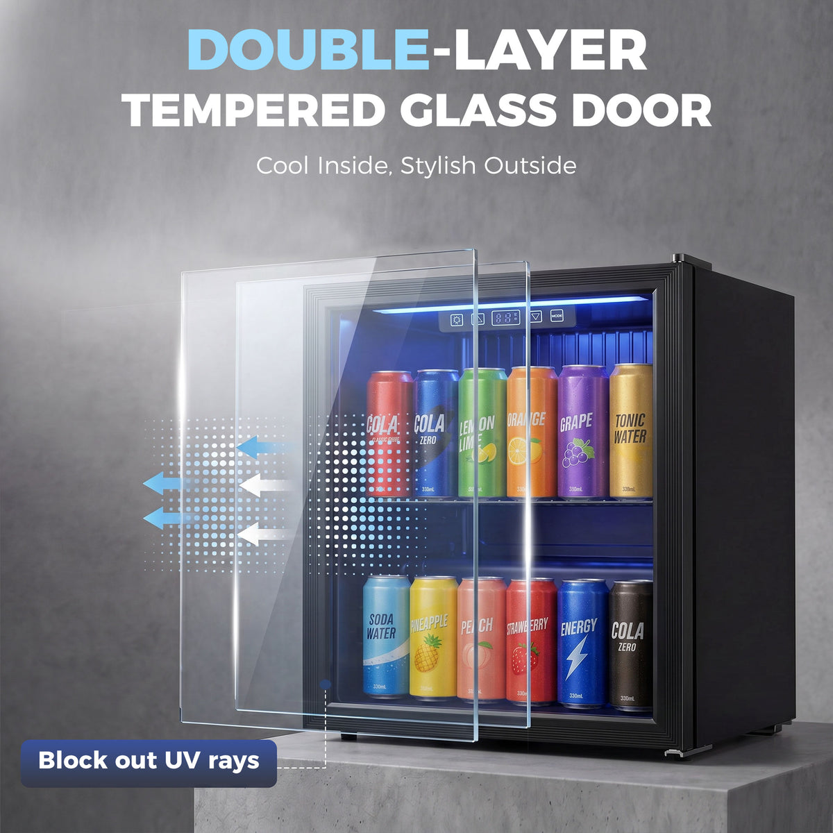 HOMCOM 50L Drinks Fridge, 48 Can Under Counter Freestanding Beer Fridge with LED Light