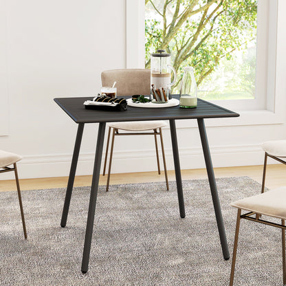 Outsunny black square table with slatted top, shown set for dining