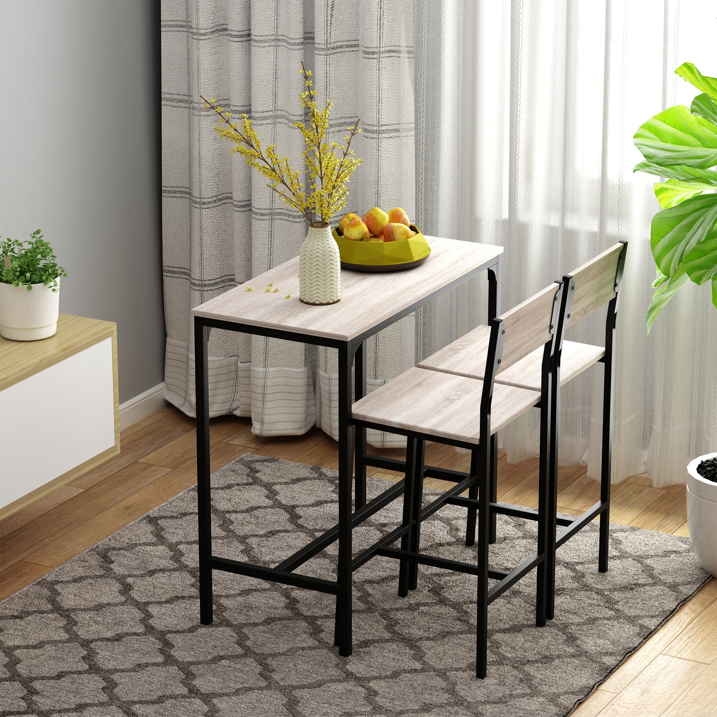 HOMCOM 3-Piece Bar Table Set with 2 Stools, Industrial Breakfast Bar Set with Footrest, Backrest for Dining Room, Small Space