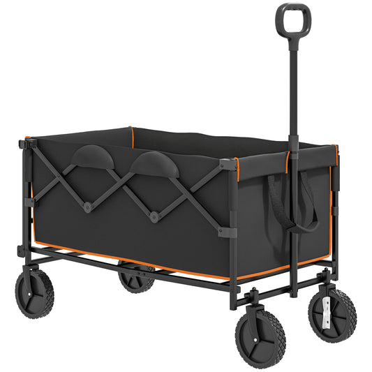 Photo of Outsunny 160L Festival Trolley on Wheels, Folding Camping Trolley Cart w/ Tailgate, 100kg Heavy Duty Garden Collapsible Folding Wagon w/Adjustable Handle, Carry Bag for Beach Picnic, Black and Orange in Orange colour on a white background