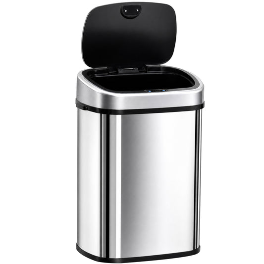 Photo of HOMCOM 48L Motion Sensor Bin, Automatic Touchless Rubbish Bin with Fingerprint Resistant Stainless Steel for Kitchen, Hygienic Gyms, Home Office Use, Silver Tone in Tone colour on a white background