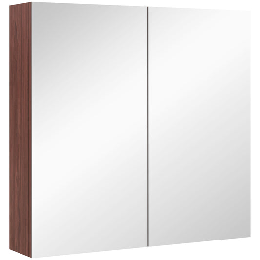 Wall-mounted bathroom cabinet with two full-length mirror doors and a dark wood frame.