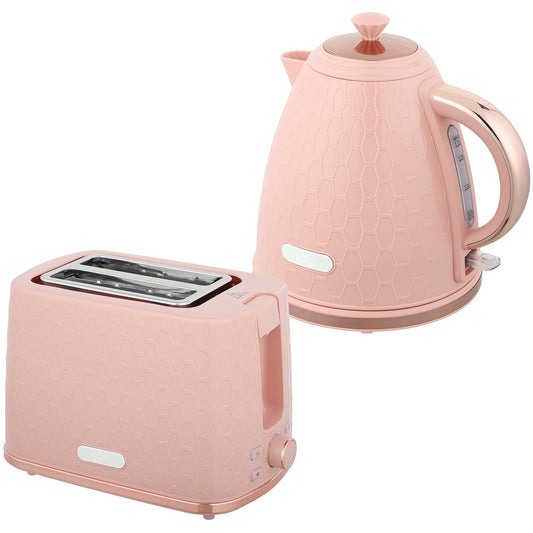 Photo of HOMCOM 1.7L 3000W Fast Boil Kettle & 2 Slice Toaster Set, Kettle and Toaster Set with Auto Shut Off, Browning Controls, Light Pink in Pink colour on a white background