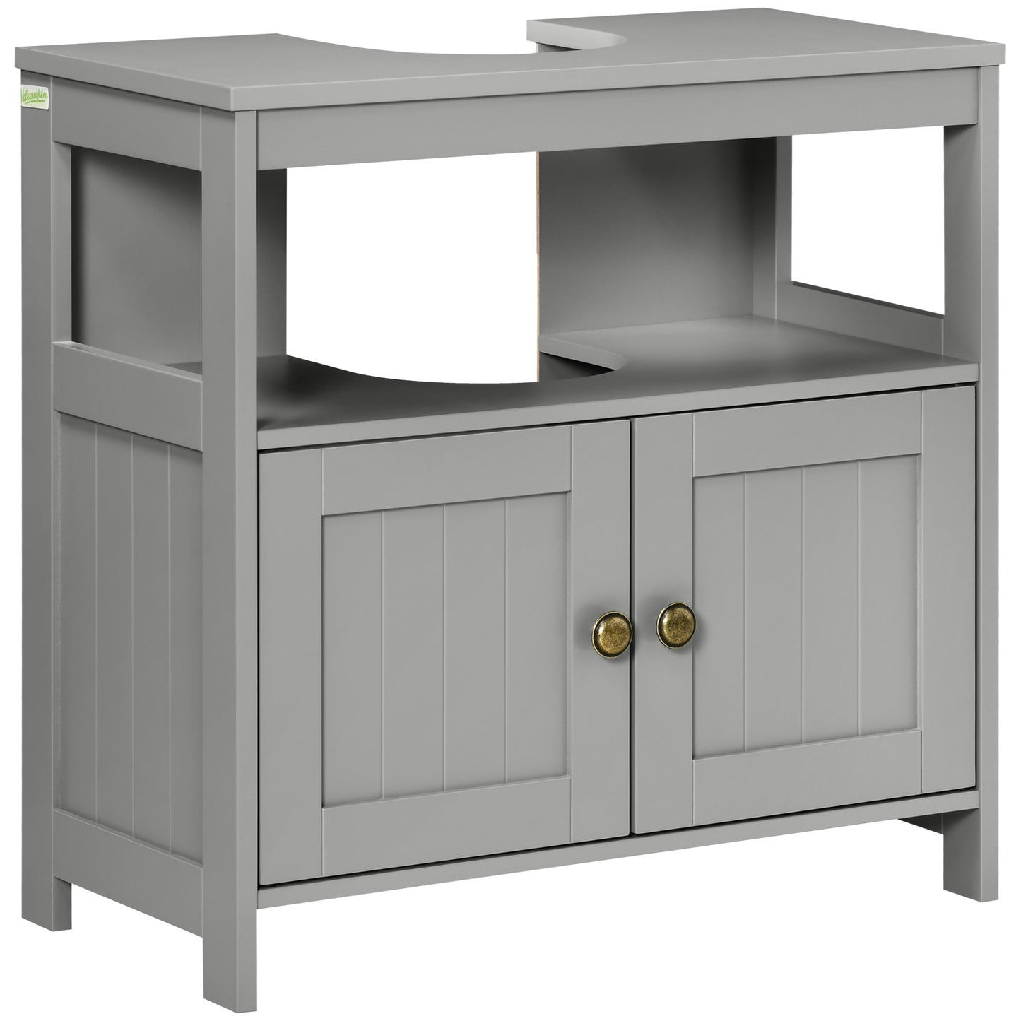 Photo of kleankin Pedestal Under Sink Cabinet with Double Doors, Modern Bathroom Vanity Storage Unit with Shelves, Light Grey in Grey colour on a white background