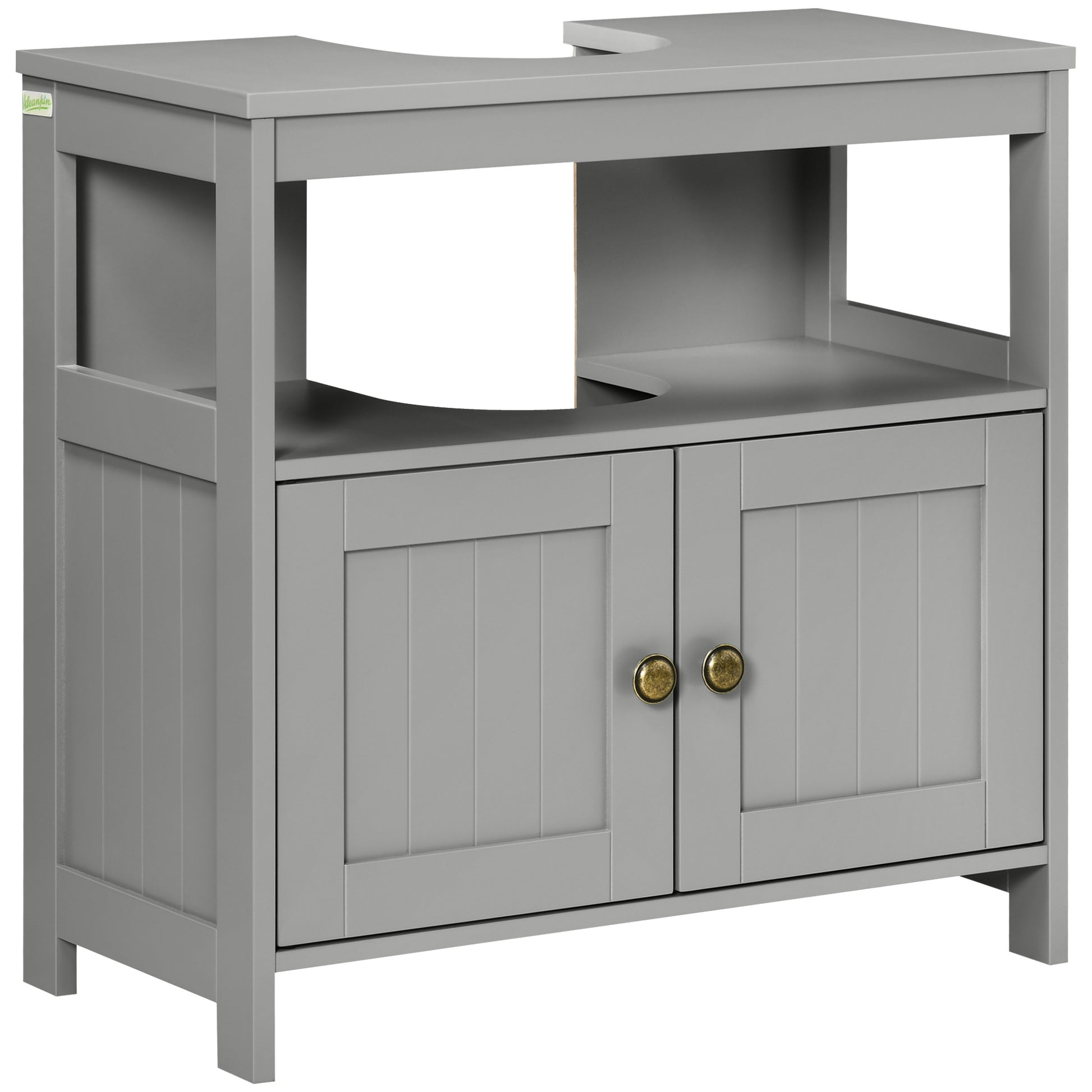 Photo of kleankin Pedestal Under Sink Cabinet with Double Doors, Modern Bathroom Vanity Storage Unit with Shelves, Light Grey in Grey colour on a white background