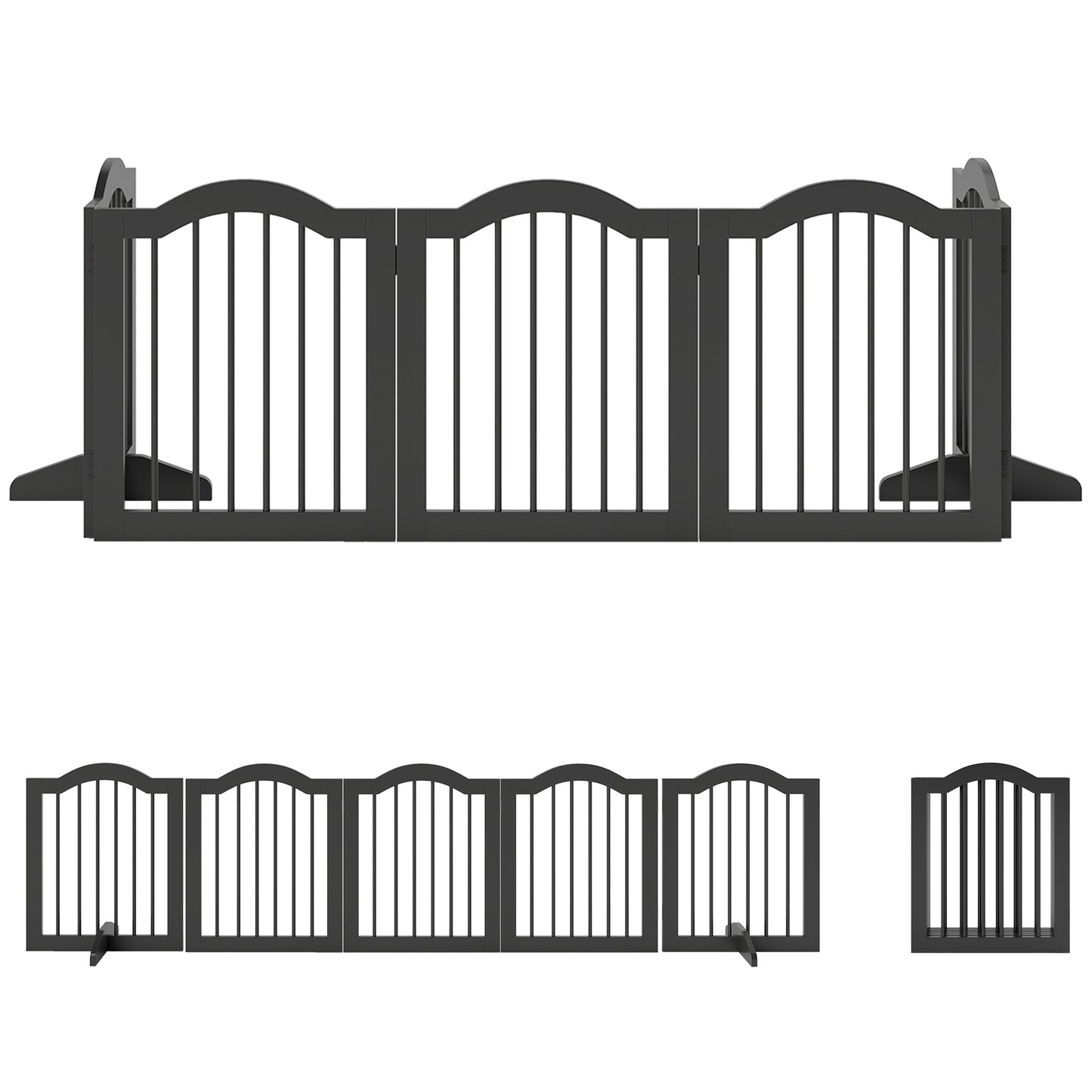 Photo of PawHut Wooden Foldable Dog Gate Panel Pet Fence Freestanding Safety Barrier for the House, Doorway, Stairs (Black) in (Black) colour on a white background