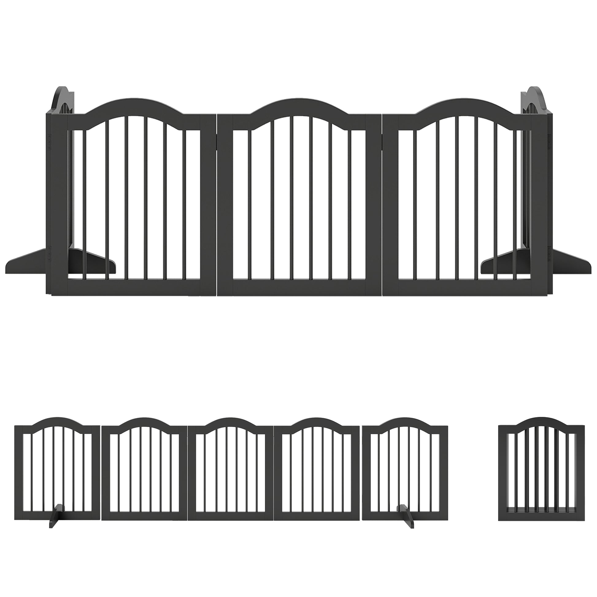 Photo of PawHut Wooden Foldable Dog Gate Panel Pet Fence Freestanding Safety Barrier for the House, Doorway, Stairs (Black) in (Black) colour on a white background