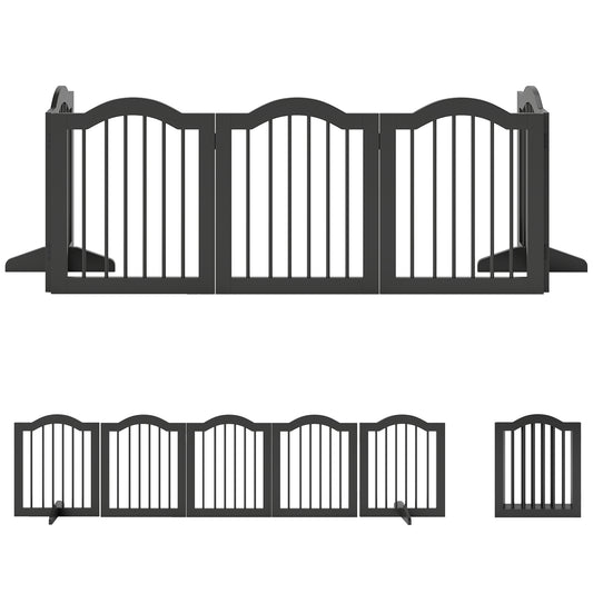 Photo of PawHut Wooden Foldable Dog Gate Panel Pet Fence Freestanding Safety Barrier for the House, Doorway, Stairs (Black) in (Black) colour on a white background