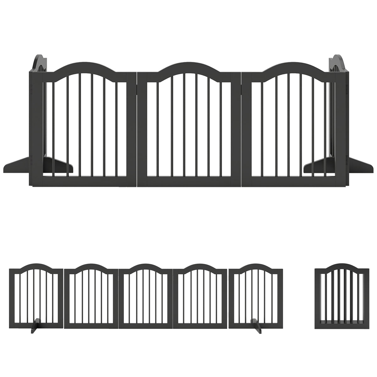 Photo of PawHut Freestanding Dog Gate Wooden Stair Gate for Dogs with Support Feet Foldable Pet Fence Safety Barrier for the House Doorway Stairs Black in Black colour on a white background