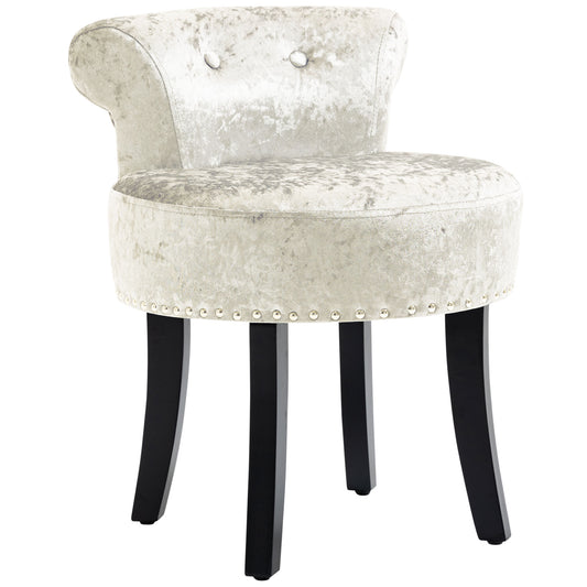 Photo of HOMCOM Dressing Table Stool with Rubber Wood Legs, Ice Velvet Vanity Stool for Living Room Bedroom, Beige in Beige colour on a white background