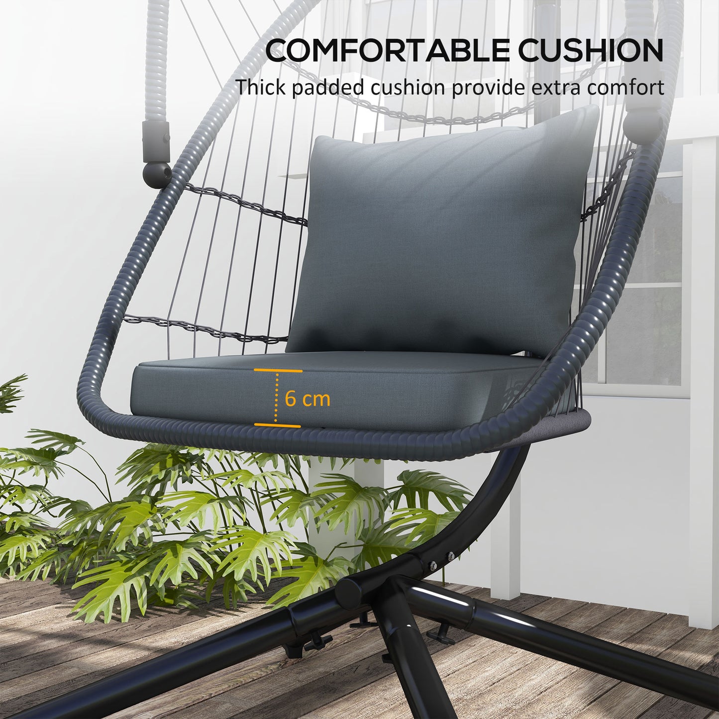 Outsunny Single Egg Chair, with Steel Frame Stand - Grey