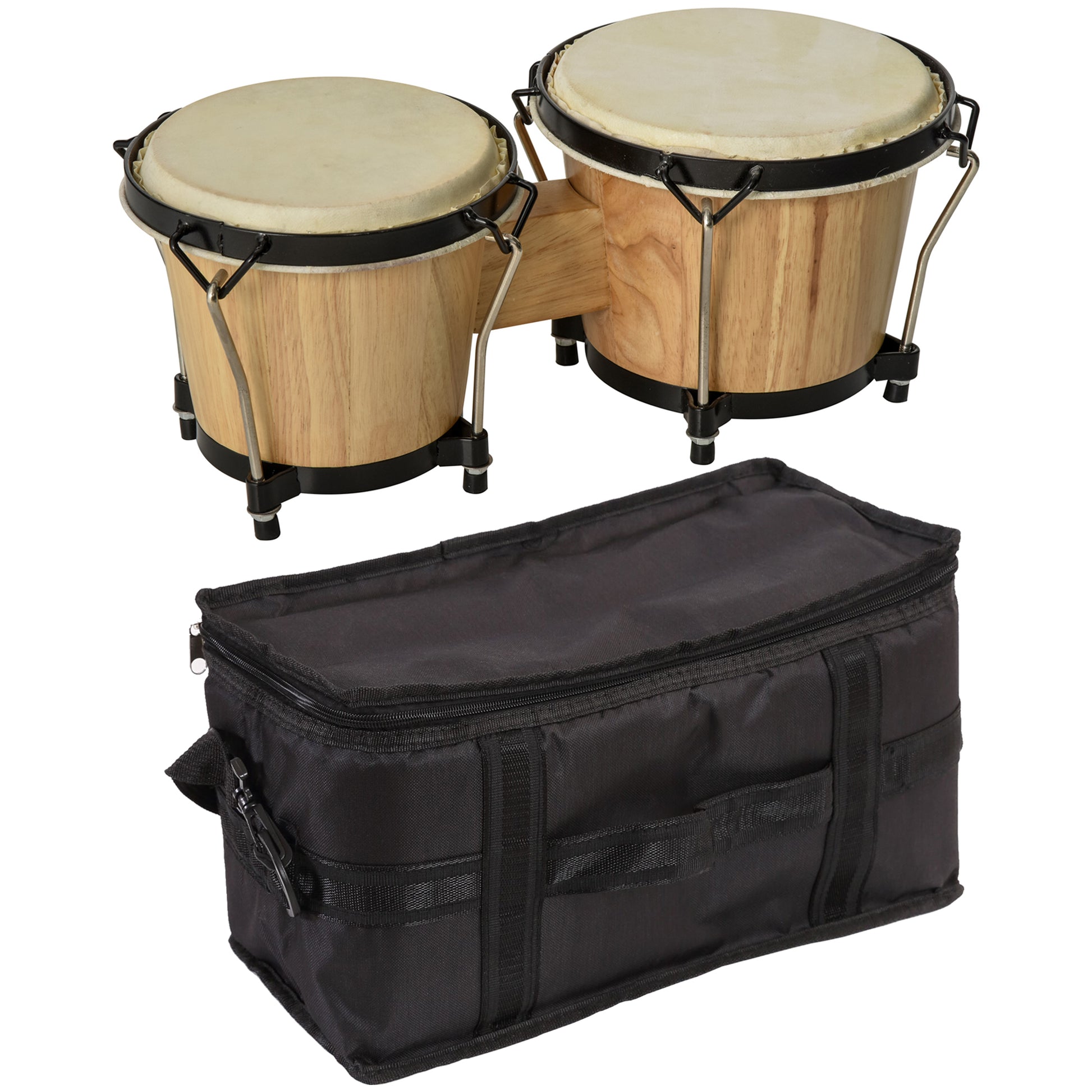 Photo of HOMCOM Wooden Bongo Drum Set Φ7.75" & Φ7" w/ Drum Head, Percussion Instrument, Drums, Tuning Wrench For Adults Beginners in Beginners colour on a white background