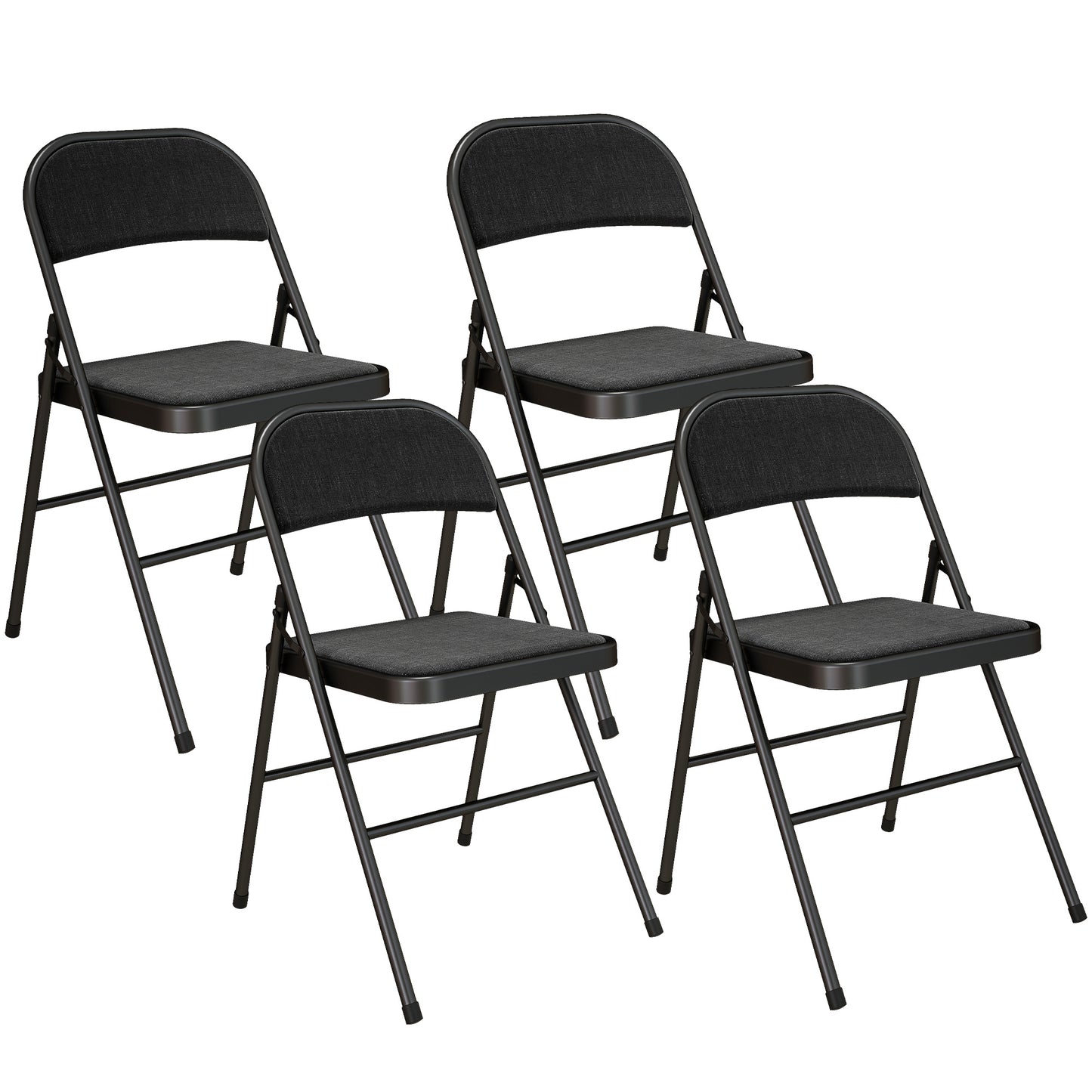 Photo of HOMCOM Linen-Look Set of Four Cushioned Folding Chairs - Black in Black colour on a white background
