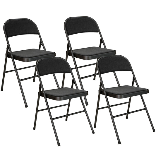 Photo of HOMCOM Linen-Look Set of Four Cushioned Folding Chairs - Black in Black colour on a white background