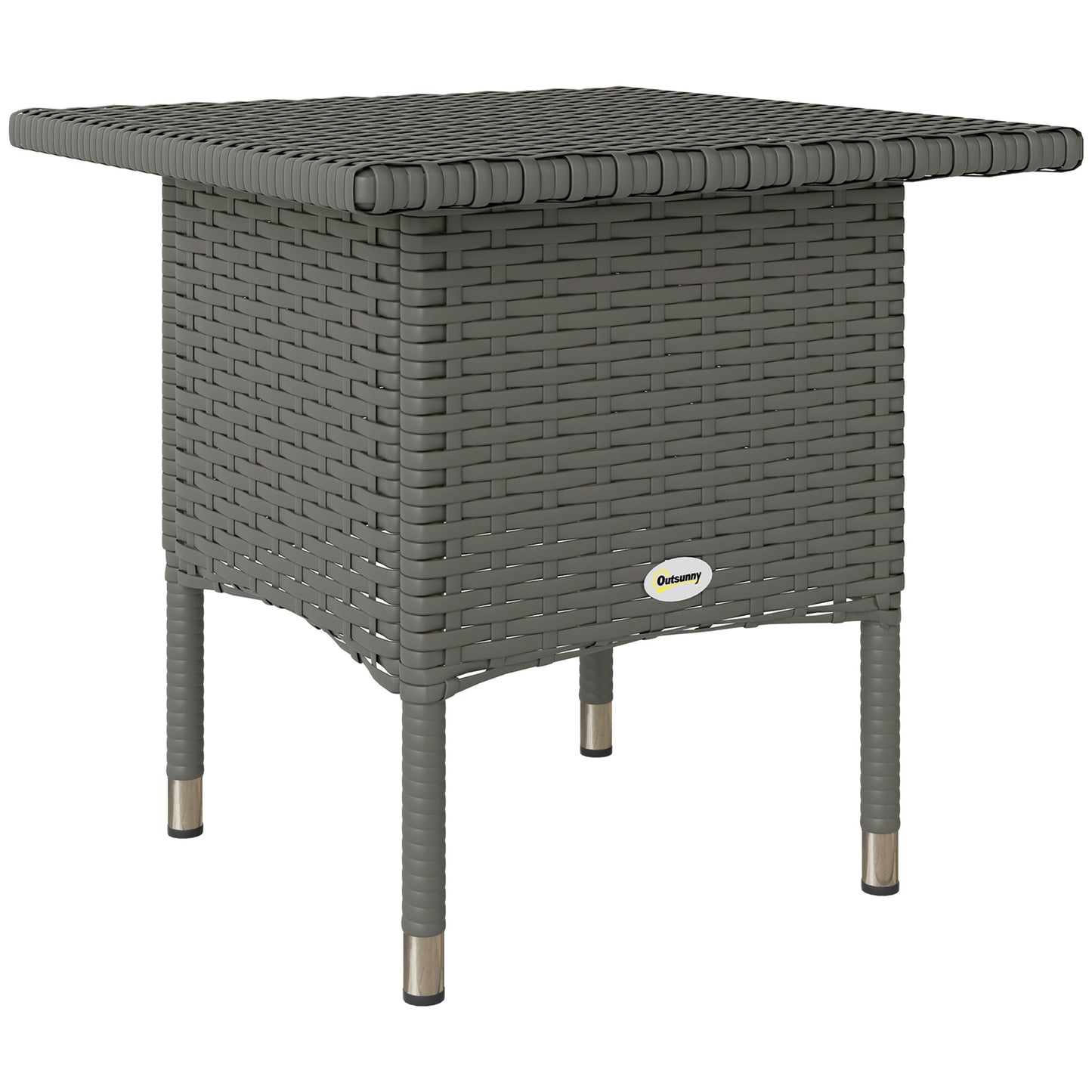 Photo of Outsunny Rattan Side Table, Outdoor Coffee Table with Plastic Board Under the Full Woven Table Top for Patio, Garden, Balcony, Grey in Grey colour on a white background