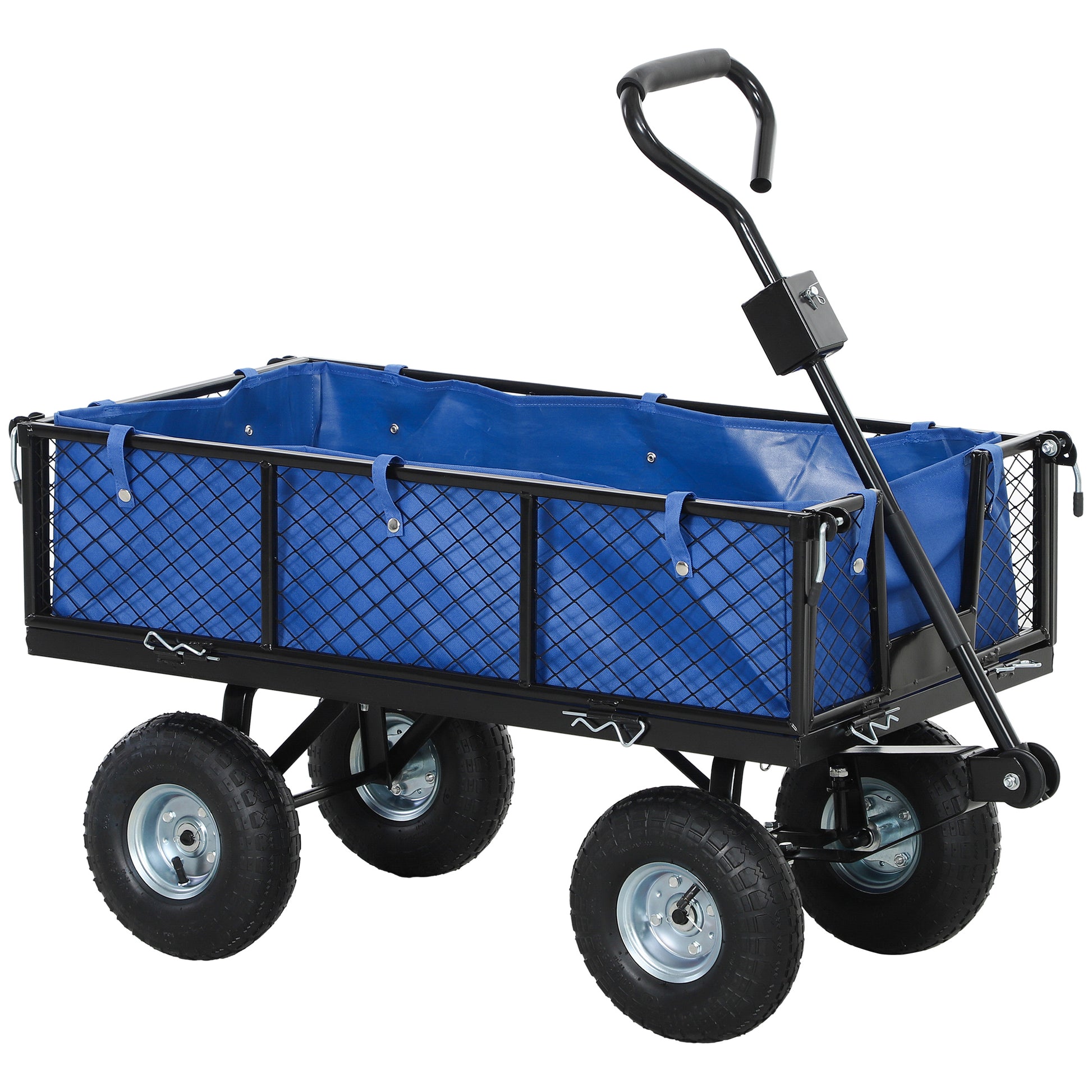Photo of Outsunny 114L Steel Frame Garden Cart Trolley - Blue in Blue colour on a white background