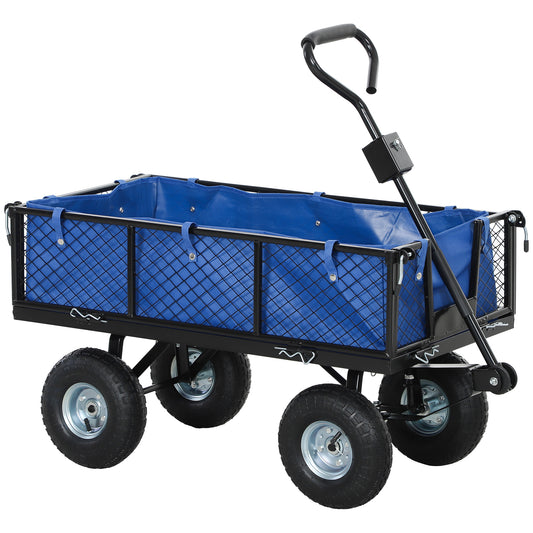 Photo of Outsunny 114L Steel Frame Garden Cart Trolley - Blue in Blue colour on a white background