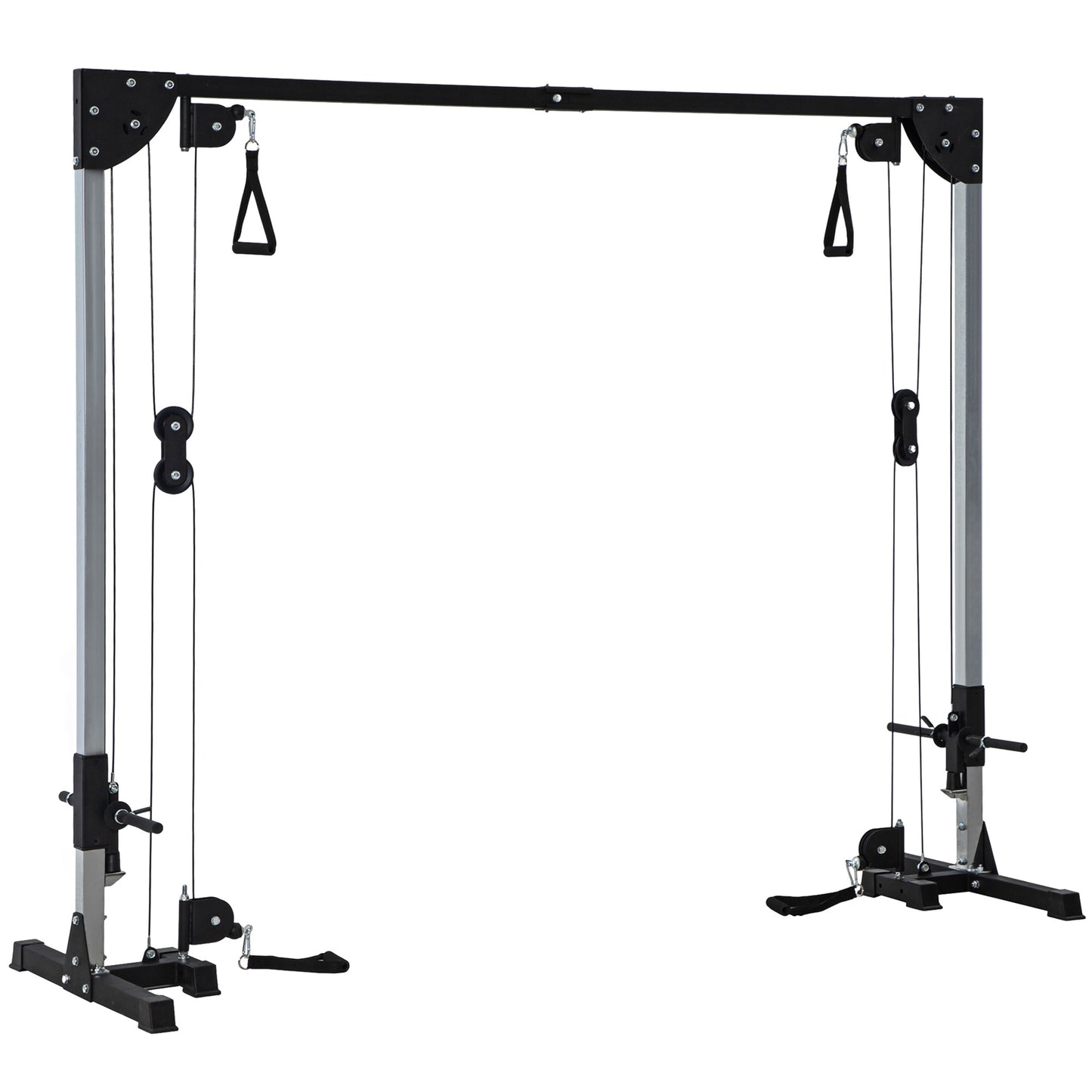 Photo of SPORTNOW Multi Home Gyms with Cable Pulley System, Cable Crossover Machine with 4 Handles for Full Body Strength Training, Power Rack for Home Workout, Black in Black colour on a white background