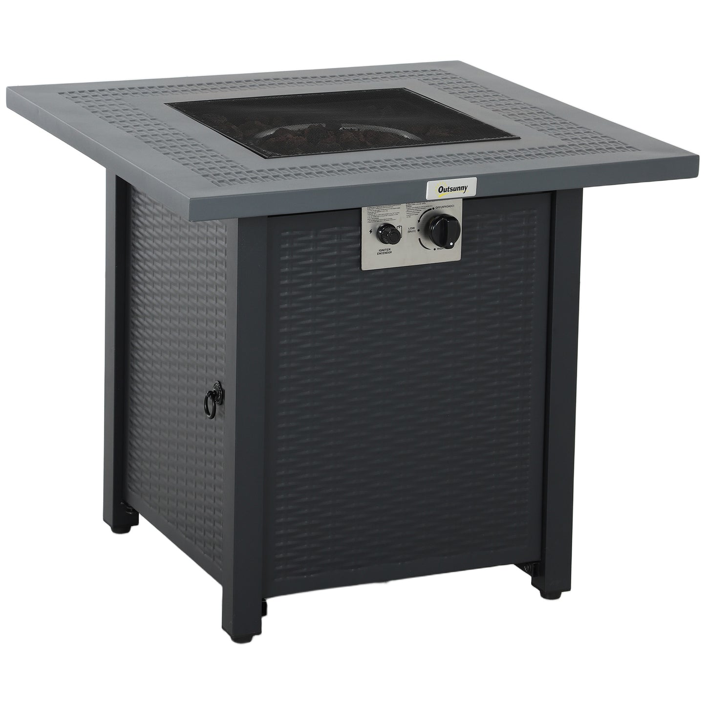 Photo of Outsunny 71 x 71cm 40000 BTU Gas Firepit Table - Black/Dark Grey in Grey colour on a white background