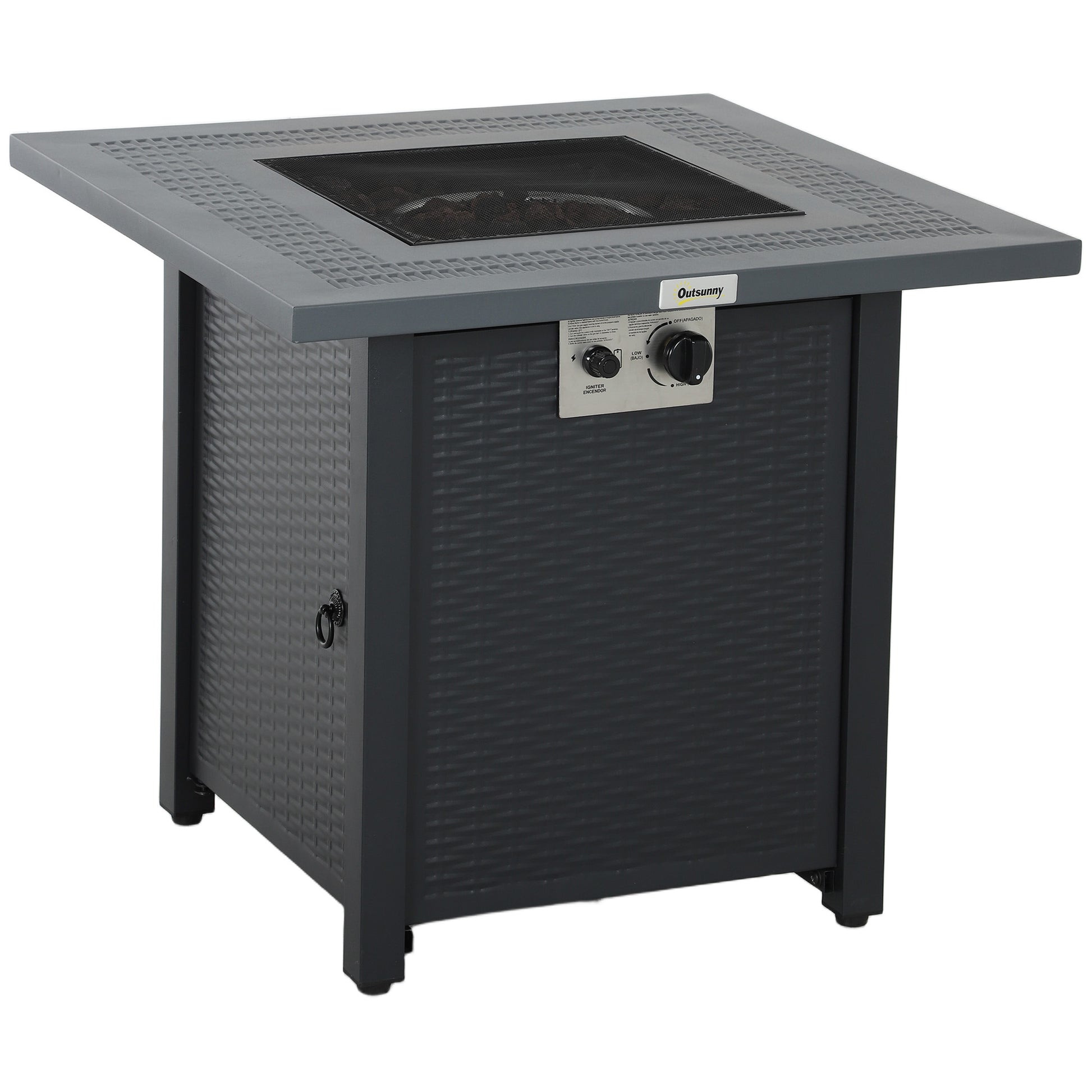 Photo of Outsunny 71 x 71cm 40000 BTU Gas Firepit Table - Black/Dark Grey in Grey colour on a white background