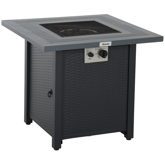Photo of Outsunny 71 x 71cm 40000 BTU Gas Firepit Table - Black/Dark Grey in Grey colour on a white background