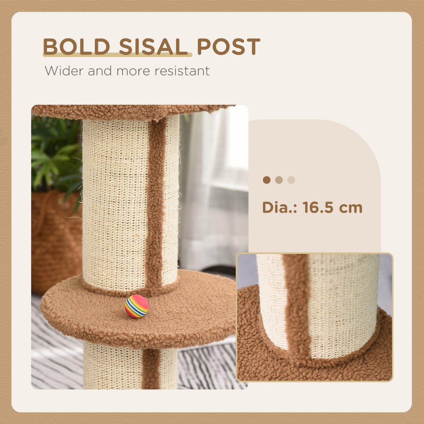 PawHut 91cm Cat Tree, Cat Tower with Scratching Post, Bed, Perch, Removable Cushion for Indoor Kittens, Brown