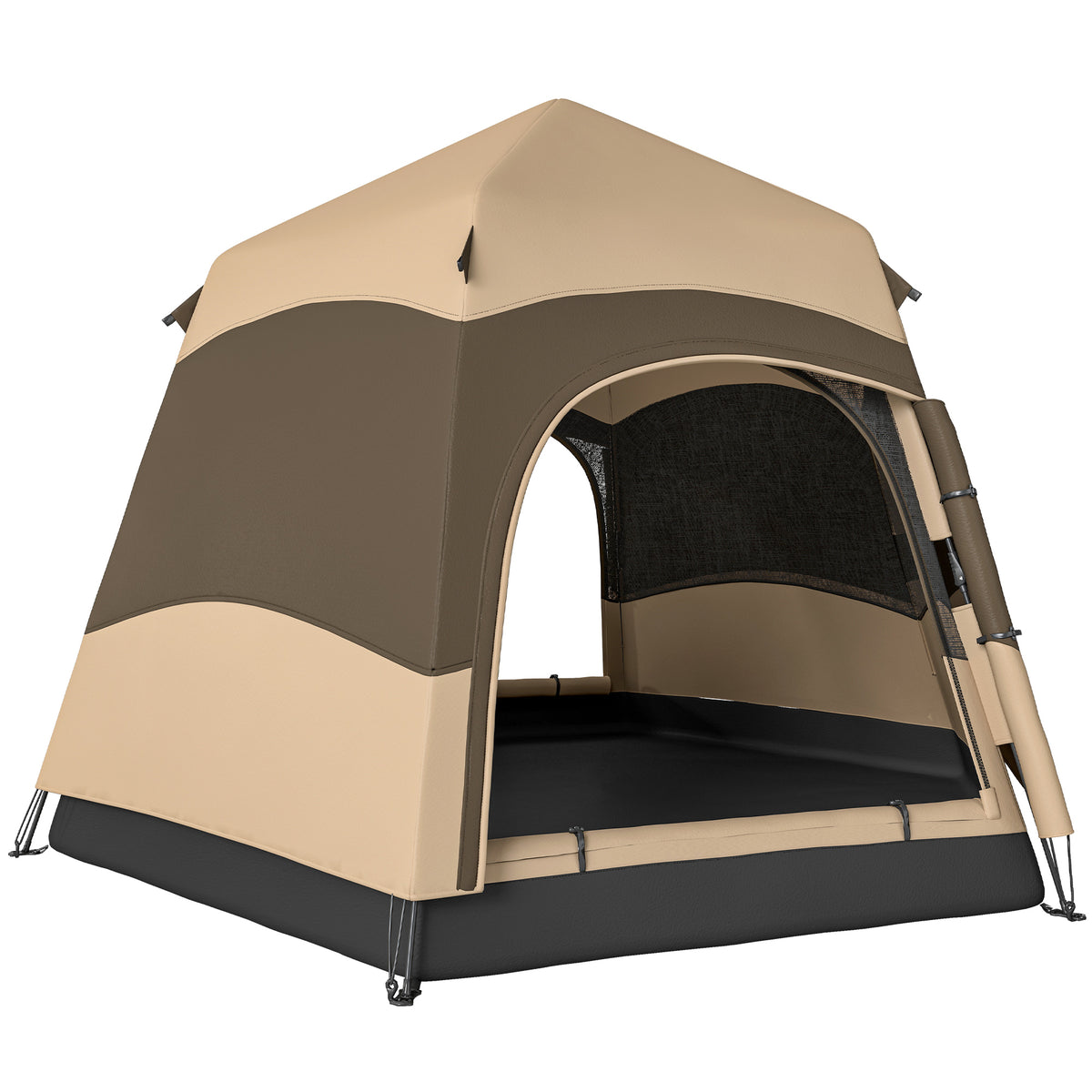 Photo of Outsunny 3 Man Instant Pop Up Tent with Rainfly, Portable Camping Shelter with Sewn-in Groundsheet, Carry Bag, Brown in Brown colour on a white background