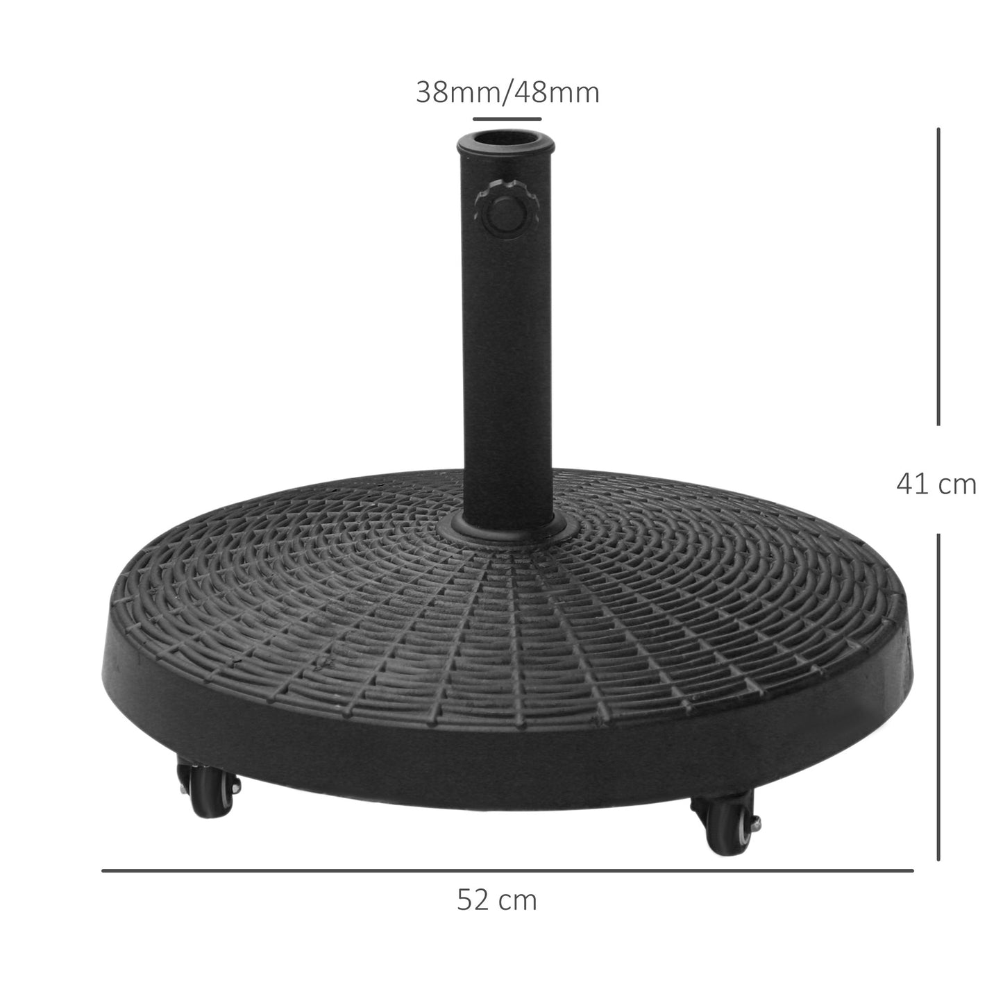 Outsunny 22.7 kg Garden Parasol Base with Wheels, Resin Outdoor Umbrella Stand Round Garden Sunshade Holder for 38 mm/48 mm Poles