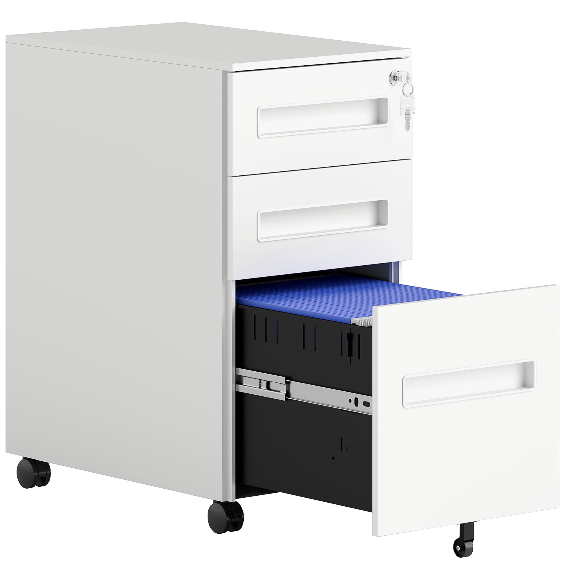 Photo of Vinsetto Three-Drawer Steel Filing Cabinet - White in White colour on a white background