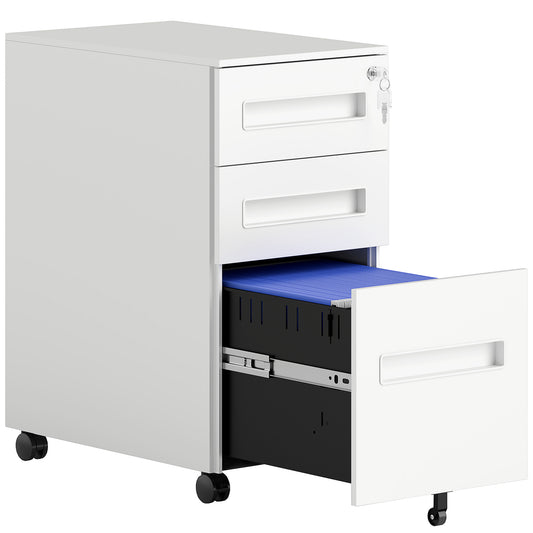 Photo of Vinsetto Three-Drawer Steel Filing Cabinet - White in White colour on a white background