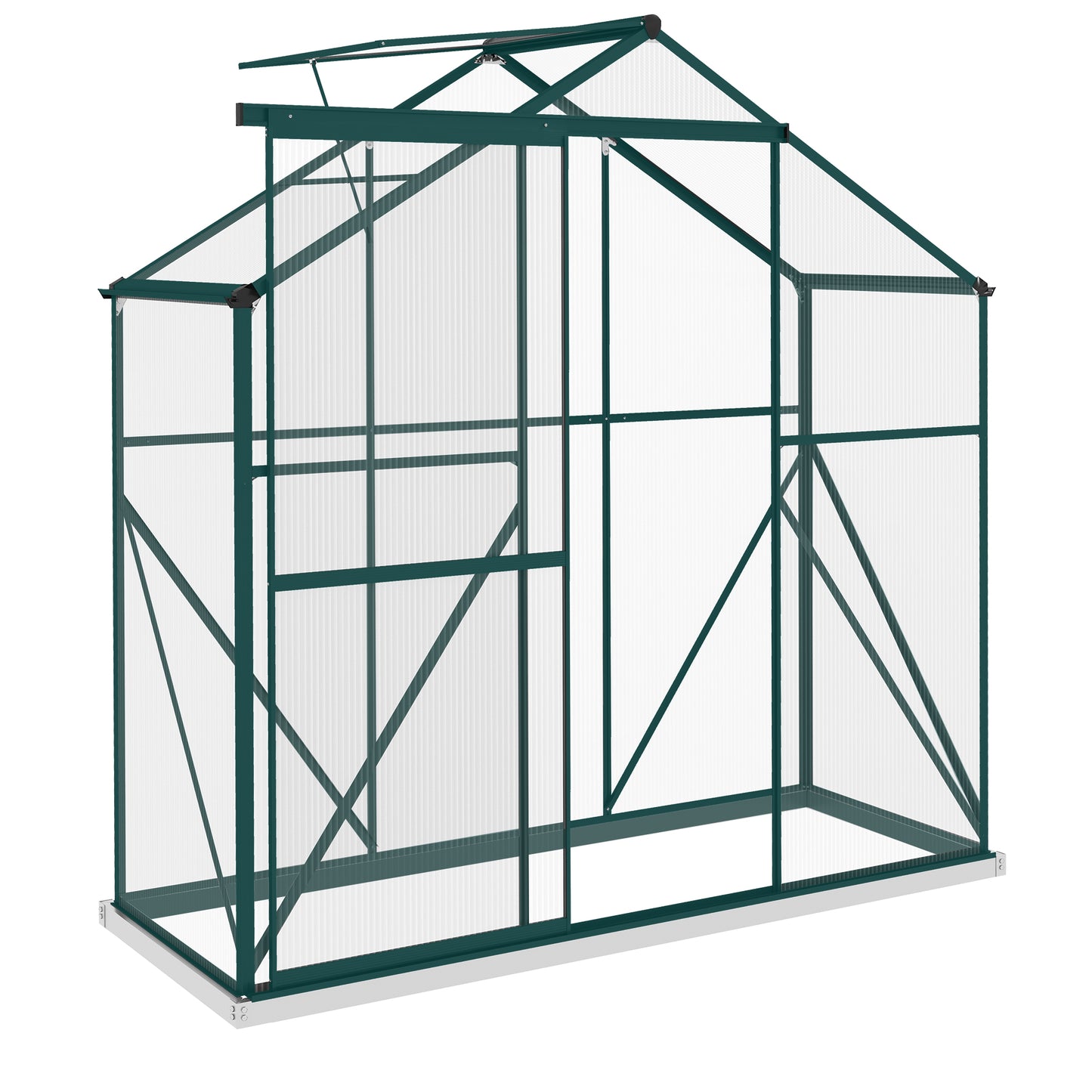 Photo of Outsunny 6 x 2.5ft Polycarbonate Greenhouse Walk-In Green House with Rain Gutter, Sliding Door, Window, Foundation, Green in Green colour on a white background
