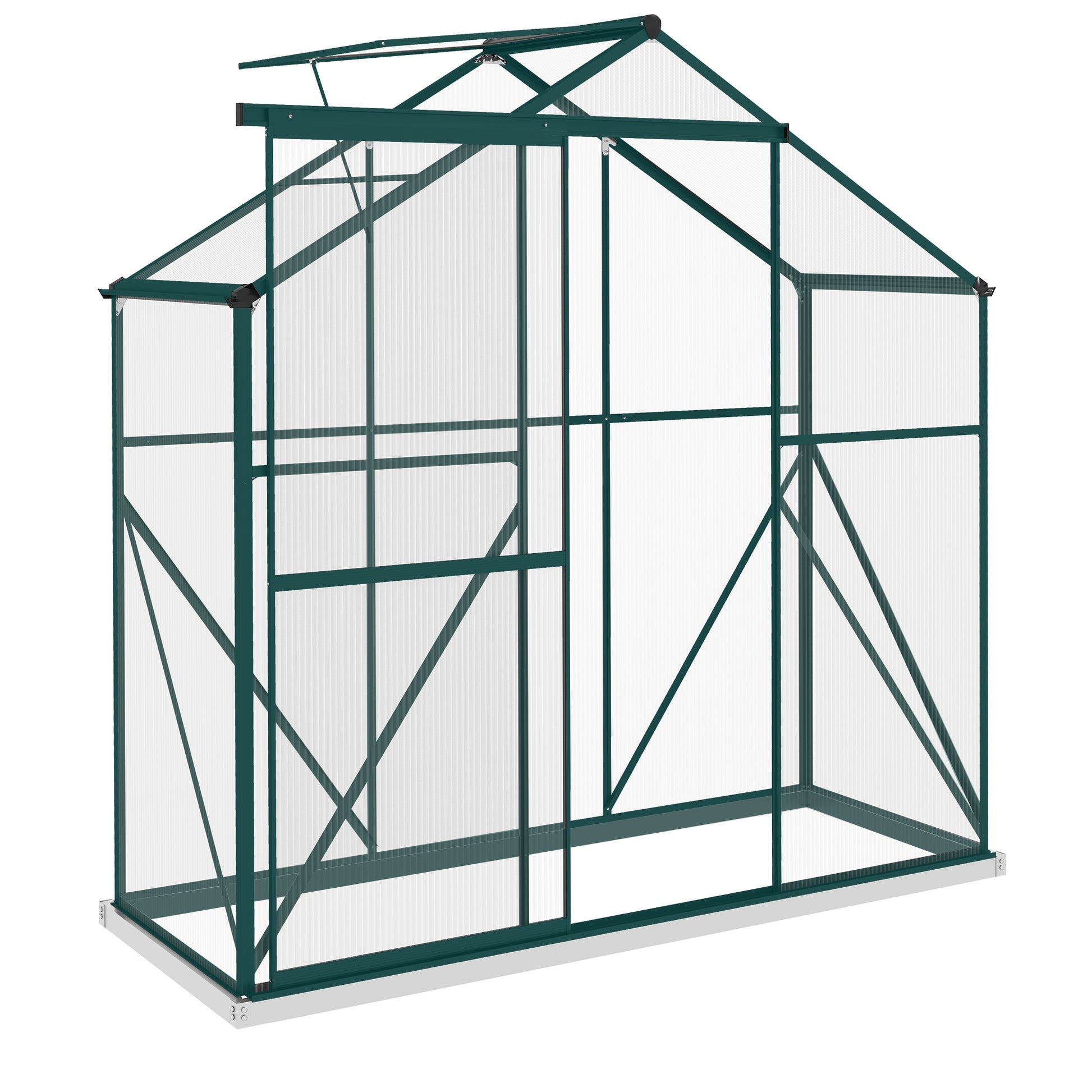 Photo of Outsunny 6 x 2.5ft Polycarbonate Greenhouse Walk-In Green House with Rain Gutter, Sliding Door, Window, Foundation, Green in Green colour on a white background