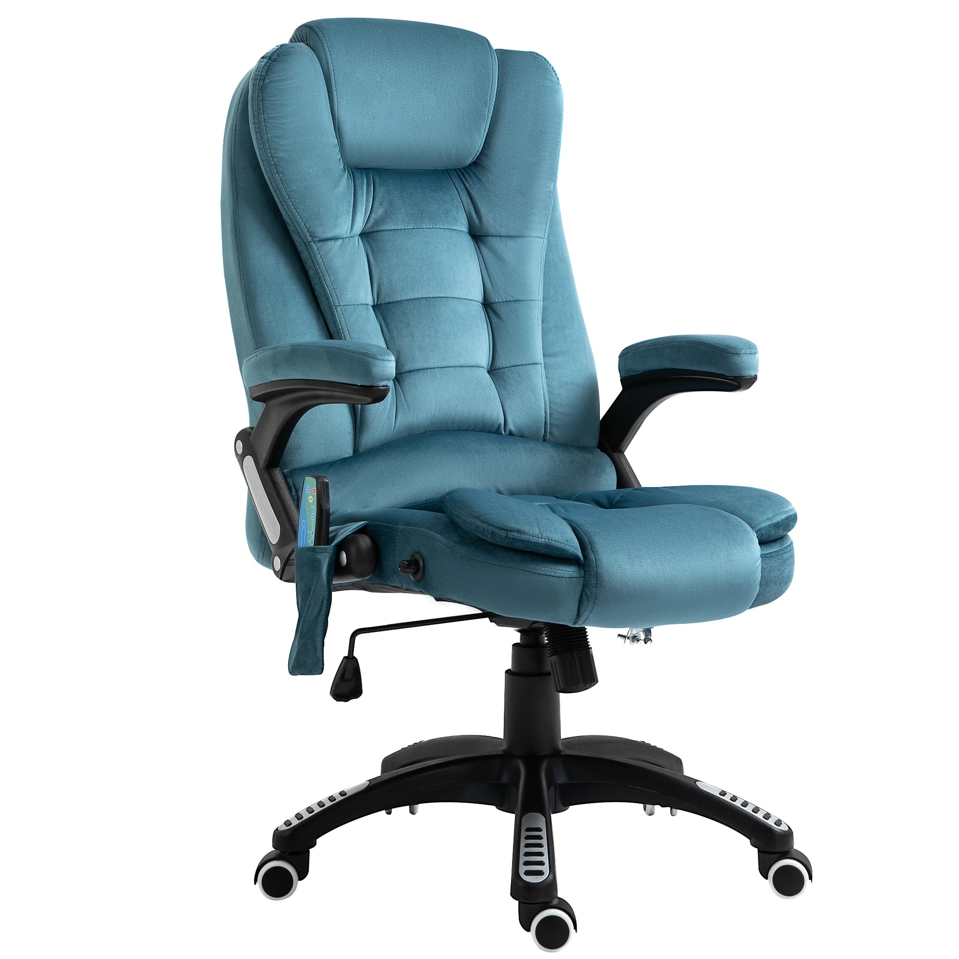 Photo of Vinsetto Massage Recliner Chair Heated Office Chair with Six Massage Points Velvet-Feel Fabric 360° Swivel Wheels Blue in Blue colour on a white background