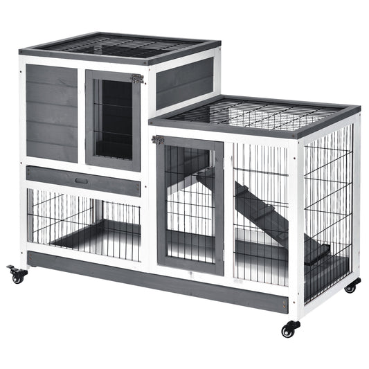 Photo of PawHut Small Animals 2-TierFir Wood Guinea Pigs Hutches Indoor Hutch Grey in Grey colour on a white background
