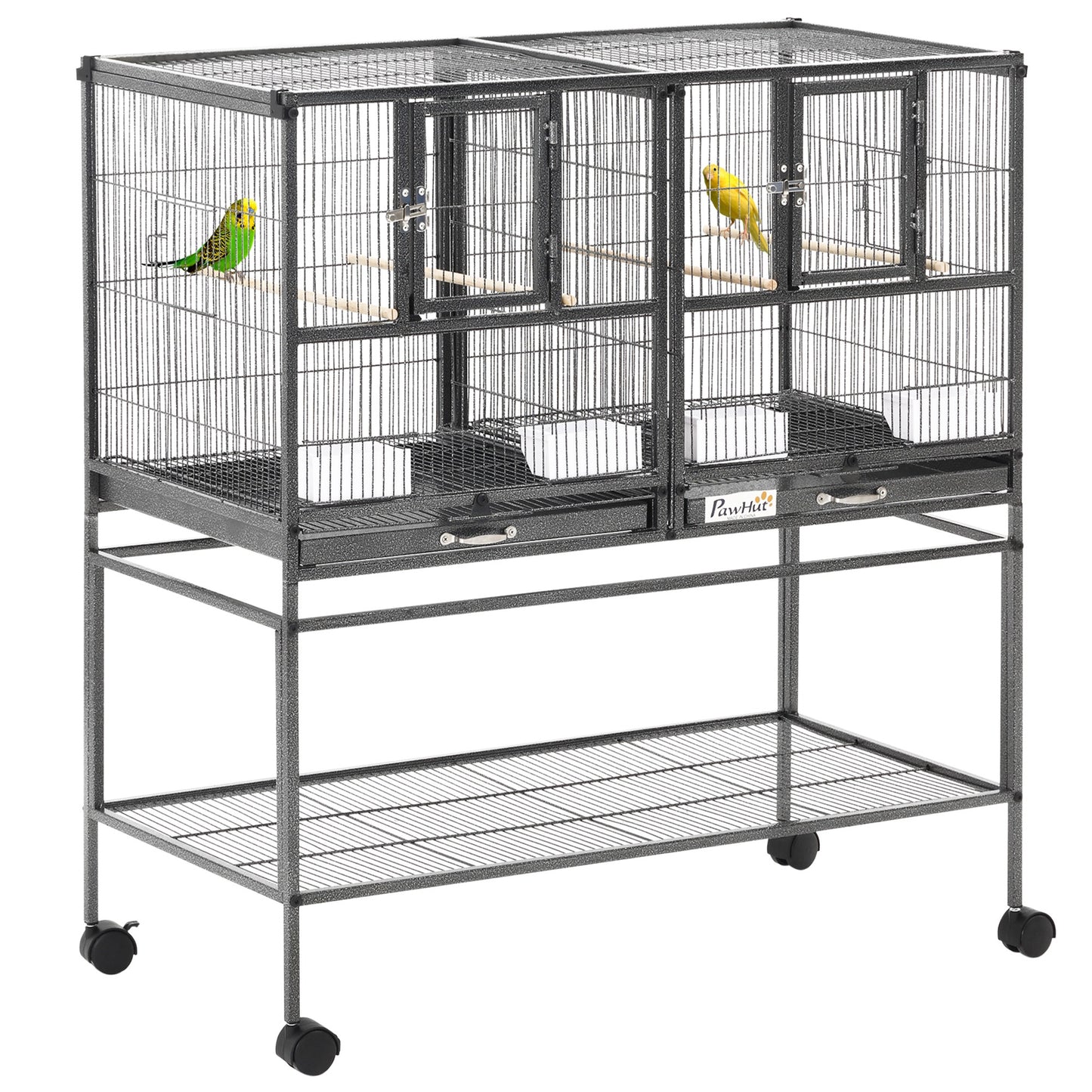 Photo of PawHut Large Bird Cage Parrot Cage with Divider, Slide Tray for Finch Canaries Parakeets Cockatiels, 95 x 45.5 x 102 cm in cm colour on a white background