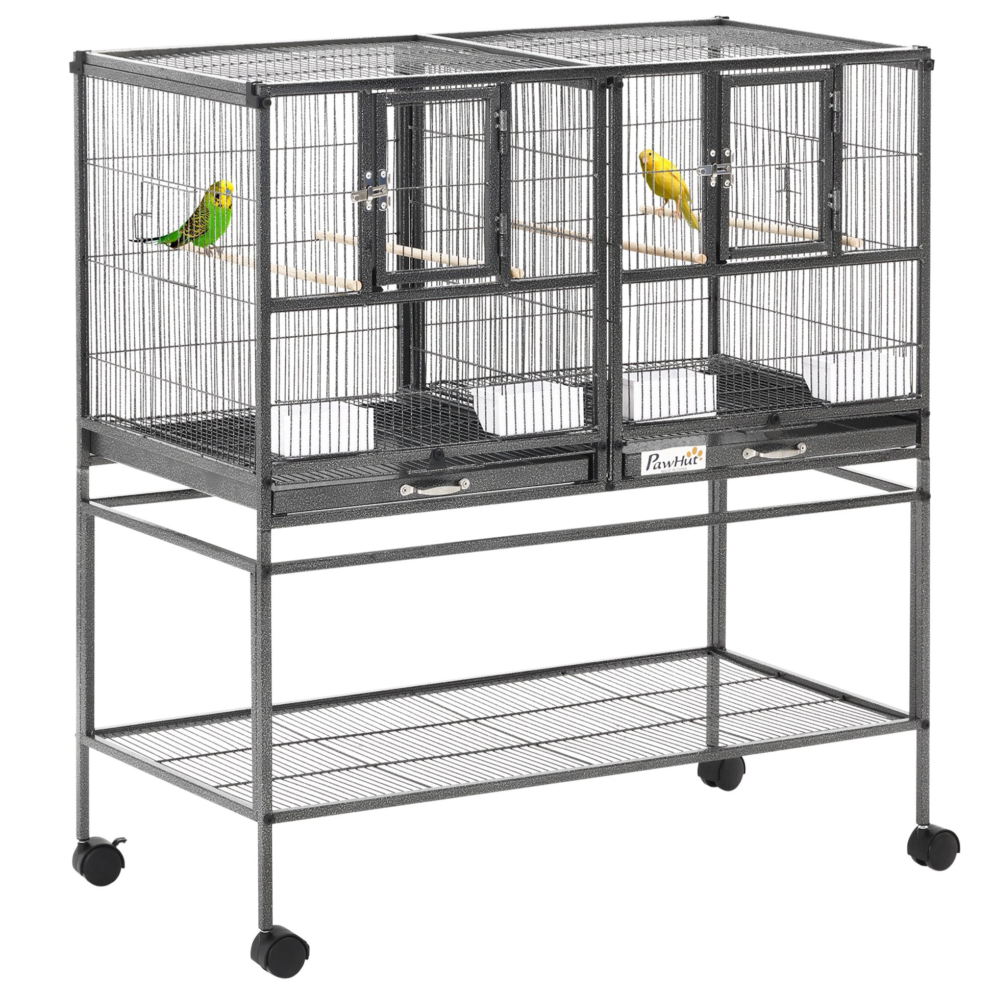 Photo of PawHut Large Bird Cage Parrot Cage with Divider, Slide Tray for Finch Canaries Parakeets Cockatiels, 95 x 45.5 x 102 cm in cm colour on a white background